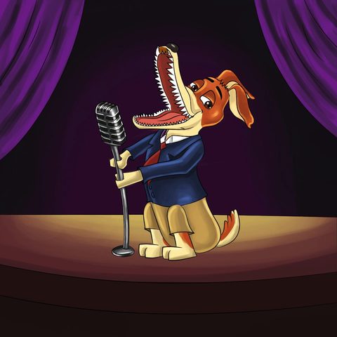 Dobb singing into a microphone on stage